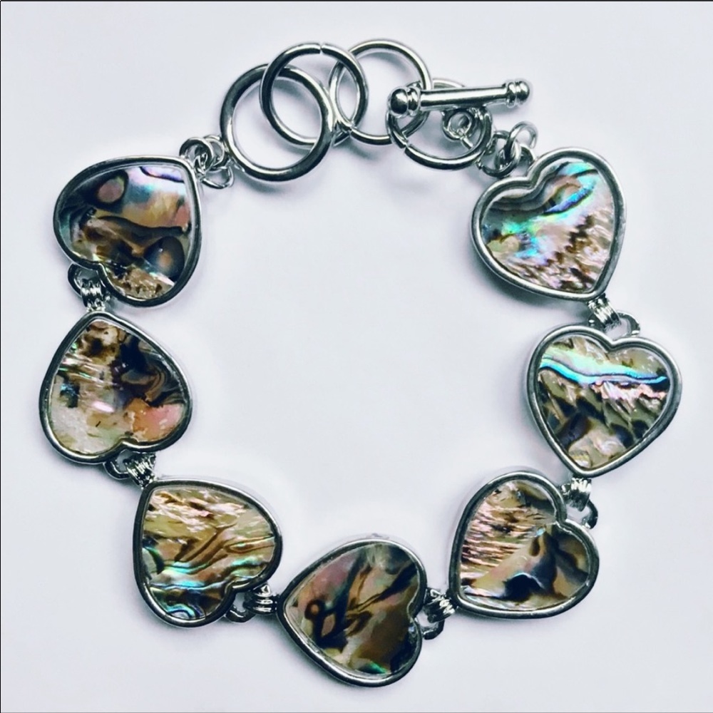 🆕 Abalone Shell Heart Silver Tone Toggle Bracelet